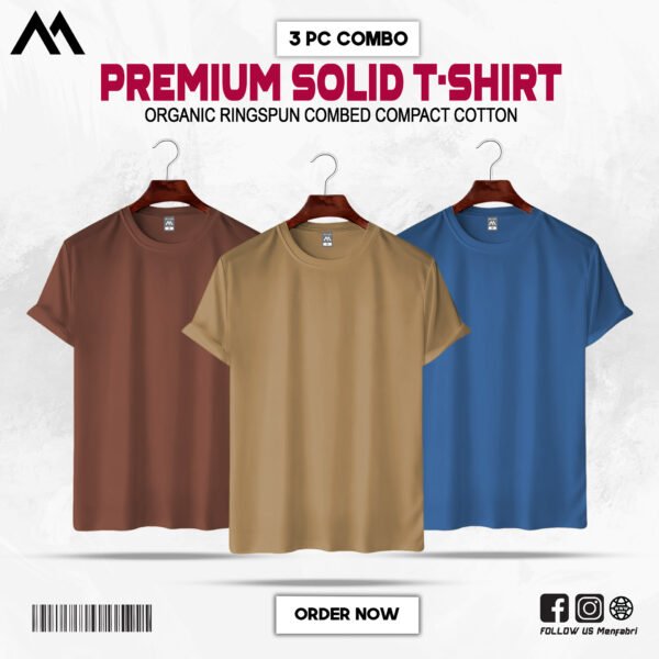Mens Premium Solid T-Shirt Combo Coffee, Biscuit, Petrol Blue