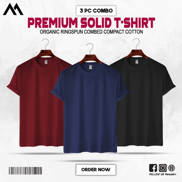 Mens Premium Solid T-Shirt Combo Maroon, Navy Blue, Black