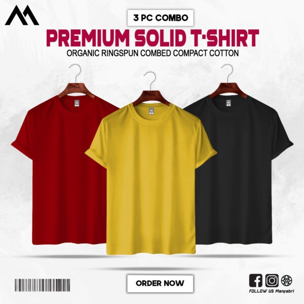Mens Premium Solid T-Shirt Combo Red, Yellow, Black
