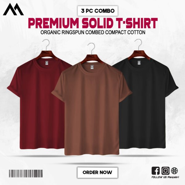 Mens Premium Solid T-Shirt Combo Maroon, Coffee, Black