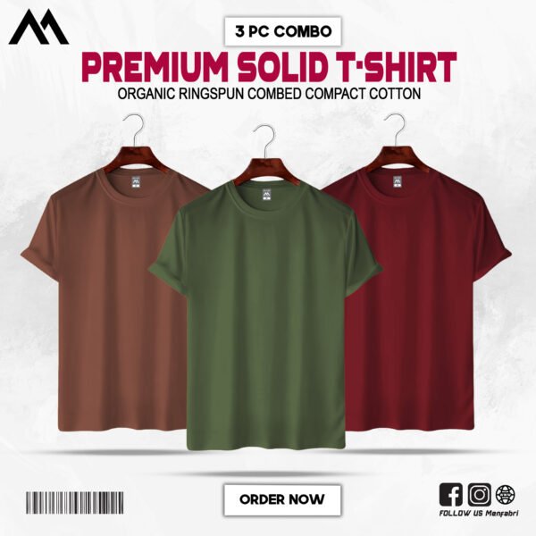 Mens Premium Solid T-Shirt Combo Coffee, Olive, Maroon