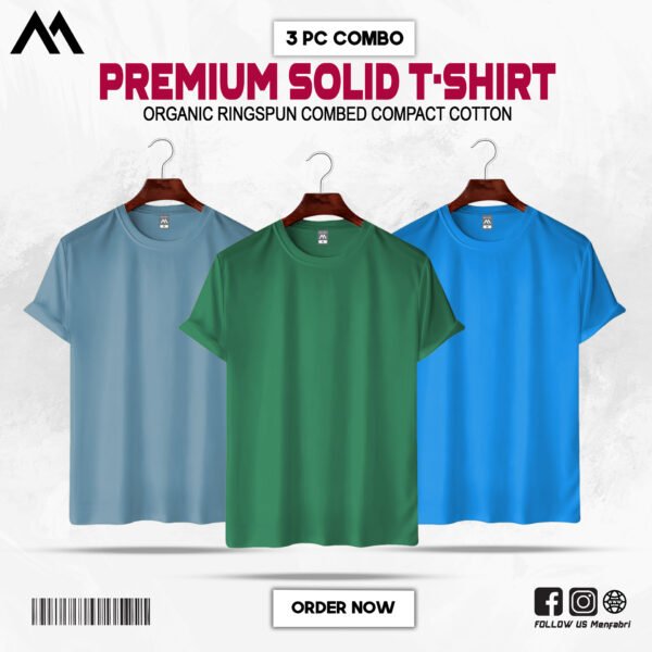 Mens Premium Solid T-Shirt Combo Sky-Blue, Forest-Grenn, Vivid-Blue