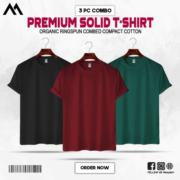 Mens Premium Solid T-Shirt Combo Black, Maroon, Bottle-Green