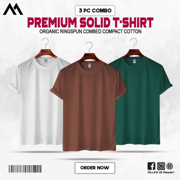 Mens Premium Solid T-Shirt Combo Olive, Coffee, Bottle-Green