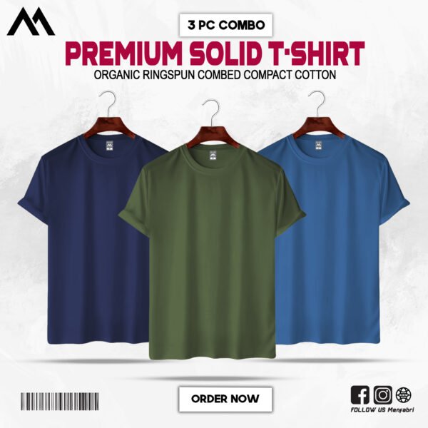 Mens Premium Solid T-Shirt Combo Navy-blue, Olive, Petrol Blue