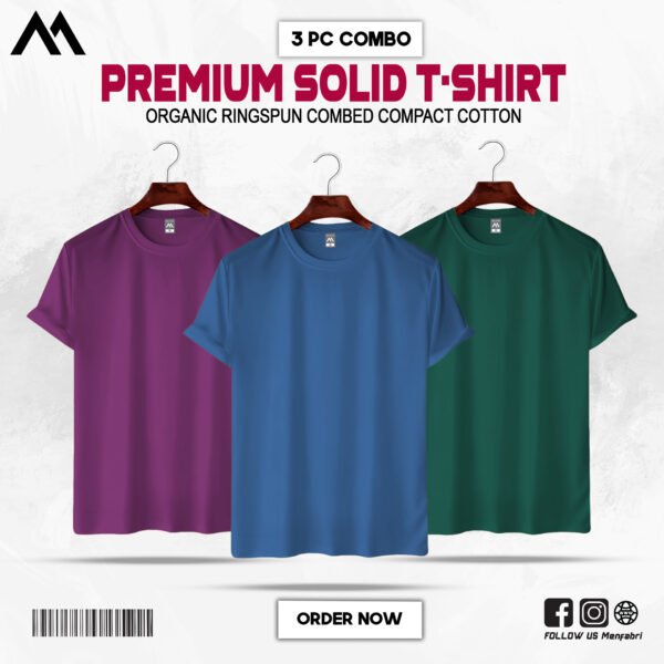 Mens Premium Solid T-Shirt Combo Purple, Petrol Blue, Bottle-Green